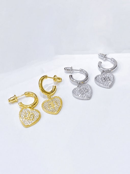 Clioro Brass Cubic Zirconia Heart Vintage Huggie Earring