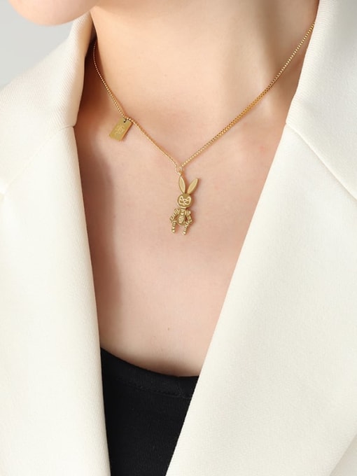 P445 gold necklace 40+ 5cm Titanium Steel Rabbit Cute Necklace