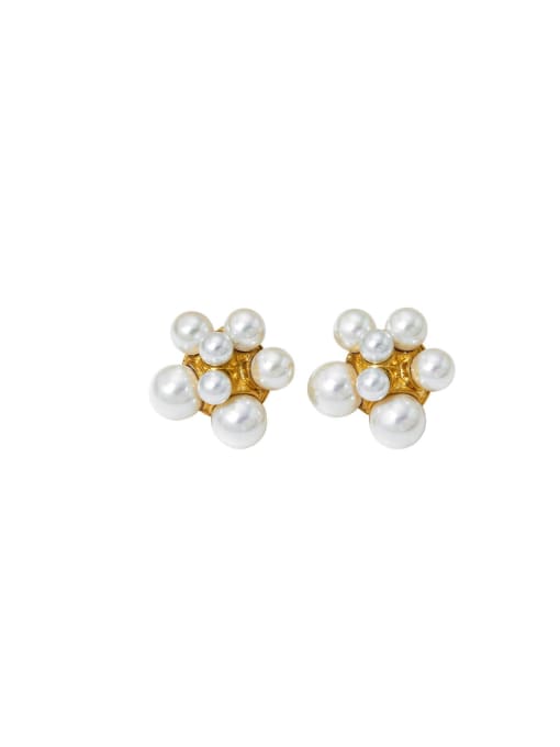 Clioro Stainless steel Imitation Pearl Geometric Dainty Stud Earring 0