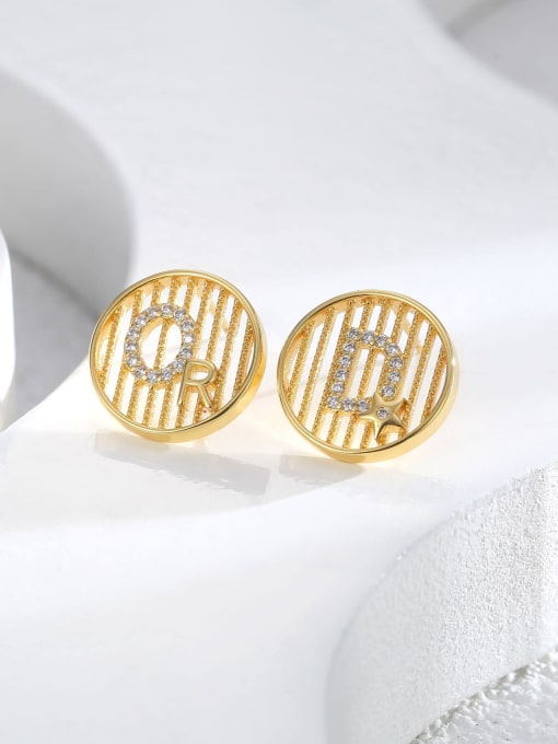 H01516 Gold Brass Cubic Zirconia Geometric Dainty Stud Earring