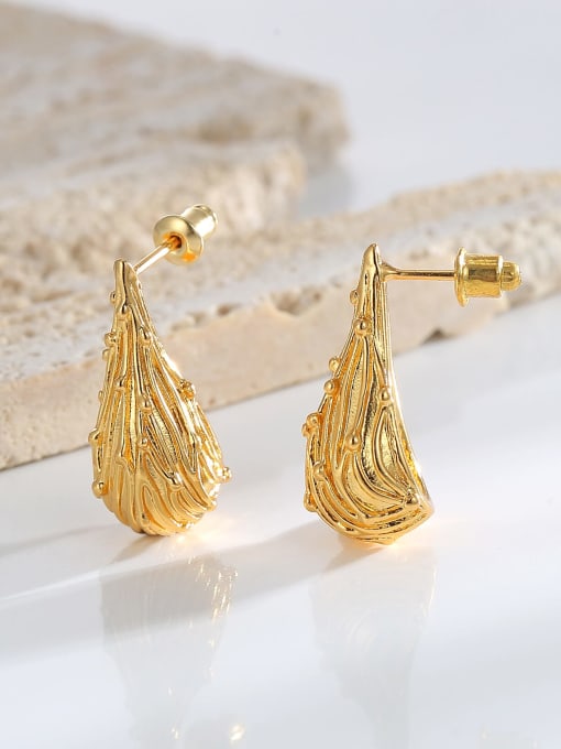 H01813 Gold Brass Water Drop Trend Stud Earring