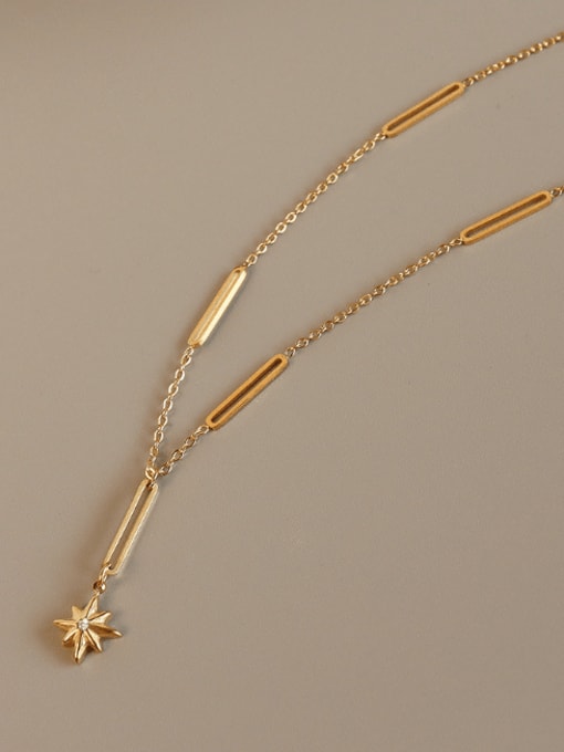 Gold Titanium 316L Stainless Steel Cubic Zirconia Geometric Minimalist Lariat Necklace with e-coated waterproof