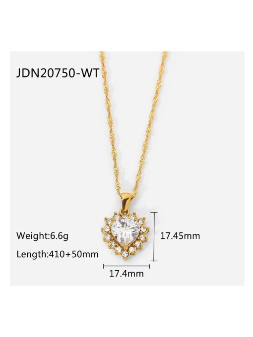 JDN20750 WT Stainless steel Cubic Zirconia Heart Statement Necklace