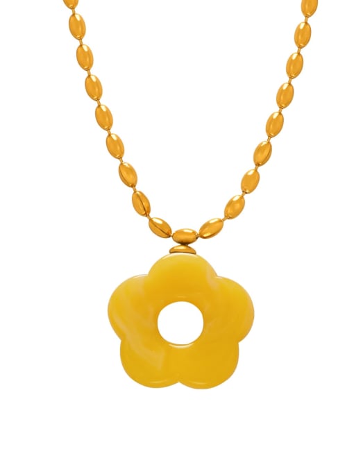 MYTXP103 Lemon Yellow Necklace Brass Resin Flower Minimalist  Earring and Necklace Set