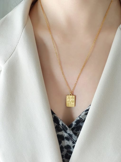 P567 Gold square necklace 46 +5cm Titanium Steel Heart Trend Necklace