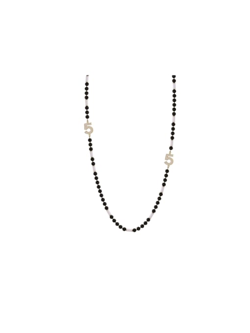 Clioro Brass Bead Number Trend Long Strand Necklace 0