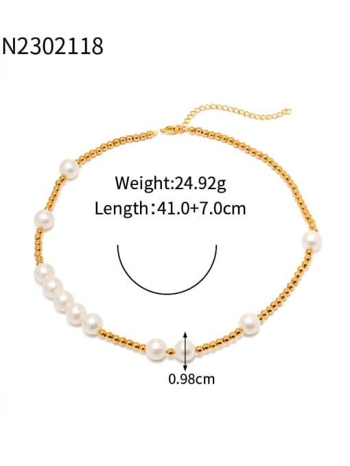 JDN2302118 Stainless steel Imitation Pearl Geometric Vintage Necklace