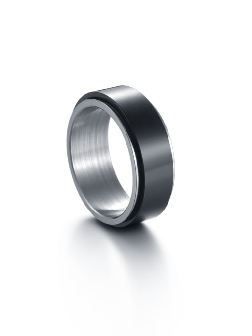 black Titanium Steel Geometric Hip Hop Rotatable Men's Ring