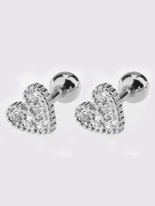 White steel zircon Love Earrings Brass Cubic Zirconia Heart Dainty Single Earring