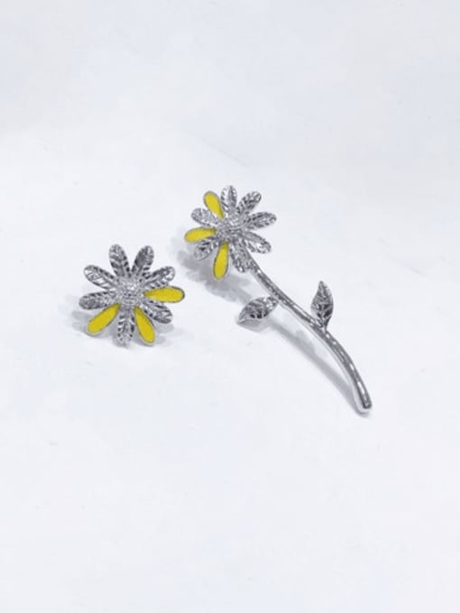 H00435 steel Brass Enamel Flower Vintage Stud Earring