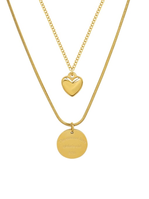P1106 Gold Double Necklace Titanium Steel Heart Minimalist Multi Strand Necklace
