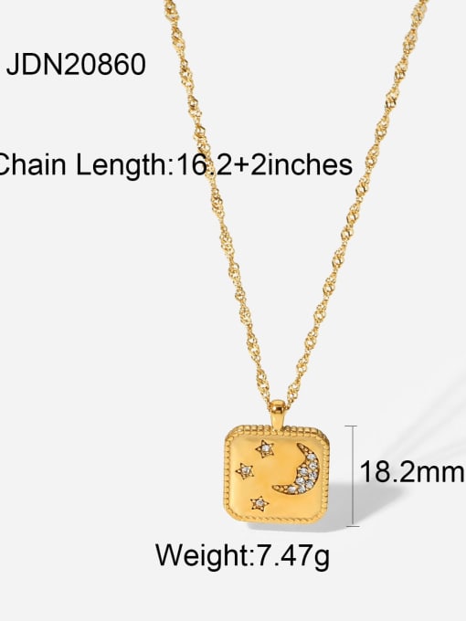 JDN20860 Stainless steel Rhinestone Vintage  square Pendant Necklace