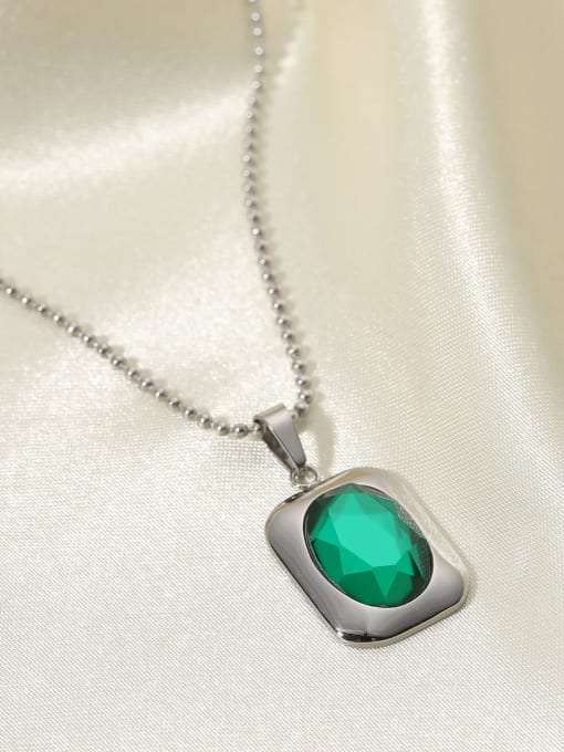 J&D Stainless steel Emerald Green Rectangle Trend Necklace 3