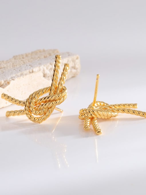 H01673 Gold Brass Bowknot Trend Stud Earring