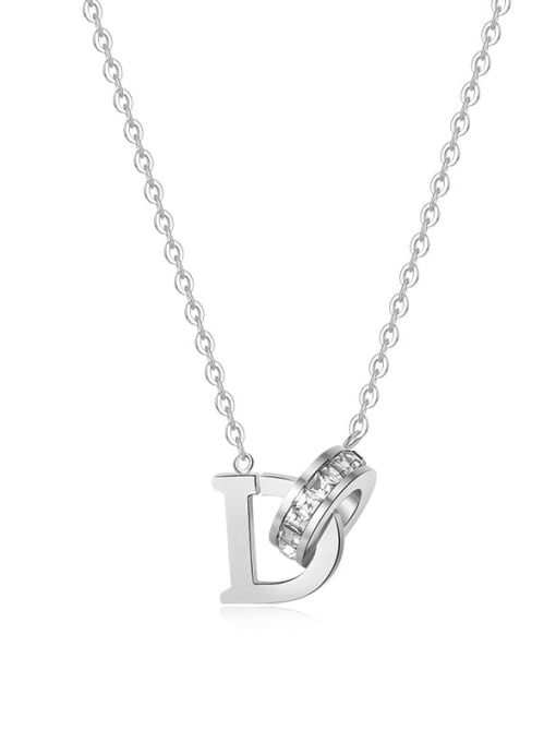 D-shaped diamond necklace in steel color Titanium Steel Cubic Zirconia Geometric Dainty Necklace