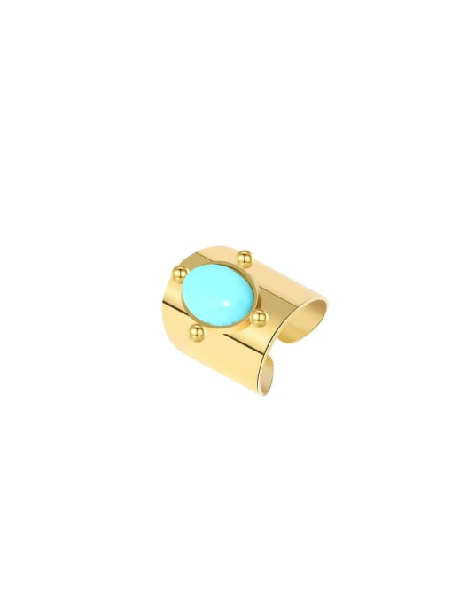 YAYACH Stainless steel Turquoise Geometric Trend Band Ring 1
