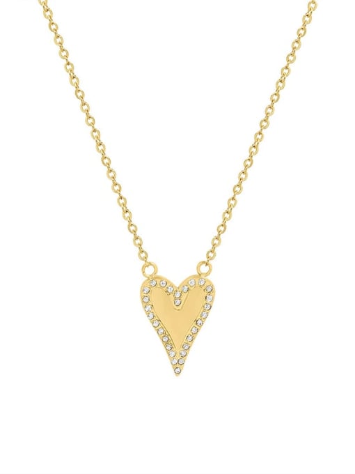 P090 gold necklace 40 +5cm Titanium Steel Rhinestone Heart Minimalist Necklace