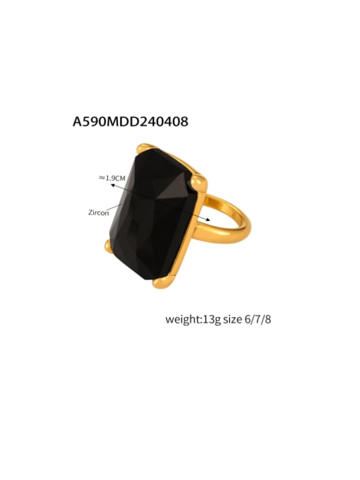 A590 Gold Black Zirconia Ring Stainless steel Cubic Zirconia Geometric Hip Hop Band Ring