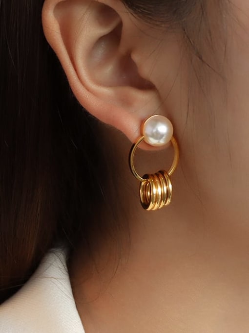 golden Stainless steel Imitation Pearl Irregular Minimalist Drop Earring with e-coated waterproof