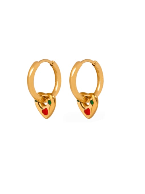 F1236 Gold Earrings Titanium Steel Enamel Heart Hip Hop Huggie Earring
