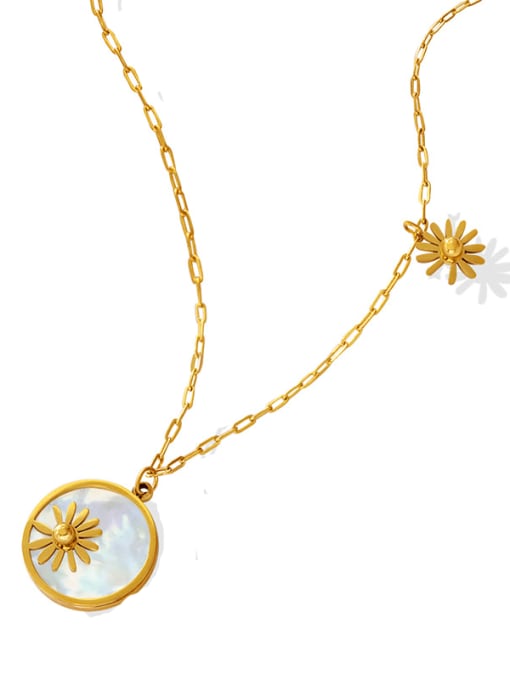 MAKA Titanium Steel Shell Flower Vintage Round Pendnat  Necklace