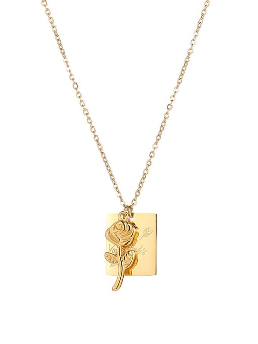 Gold necklace 40+5cm Titanium 316L Stainless Steel Flower Minimalist Geometric  Pendant Necklace with e-coated waterproof