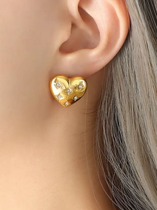 MAKA Titanium Steel Cubic Zirconia Heart Vintage Stud Earring 1