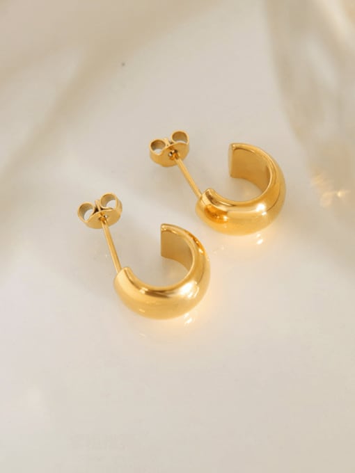 F023 Gold Earrings Titanium Steel Geometric Vintage C Shape Stud Earring