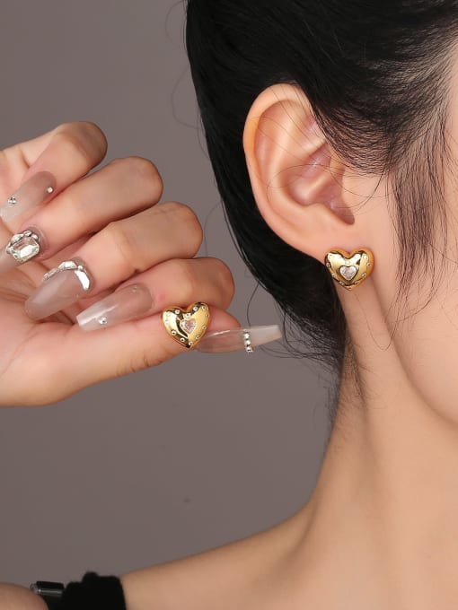 Clioro Brass Cubic Zirconia Heart Dainty Stud Earring 1