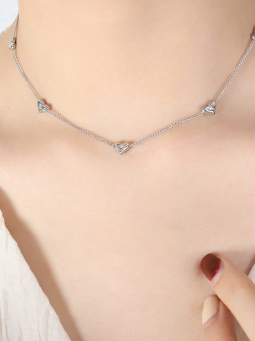 P1446 Steel Necklace 36 5cm Dainty Heart Titanium Steel Cubic Zirconia Earring Bracelet and Necklace Set
