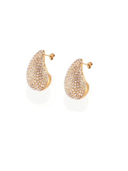 F192 Golden Earrings Titanium Steel Rhinestone Water Drop Trend Stud Earring