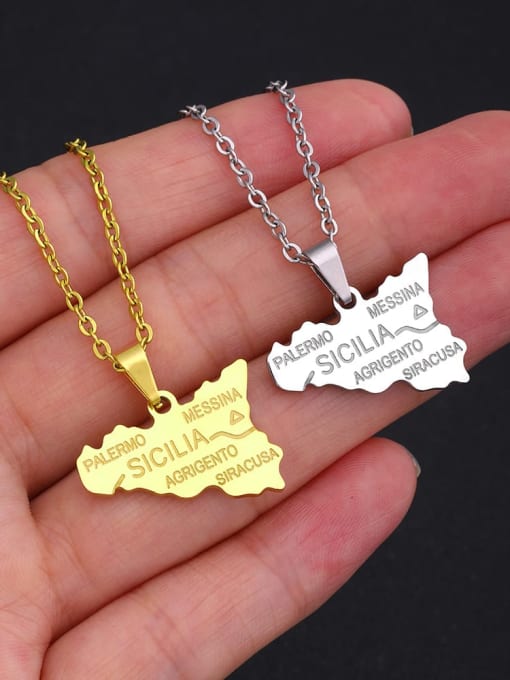 SONYA-Map Jewelry Stainless steel Irregular Hip Hop  Map Necklace of Sicily Necklace 2