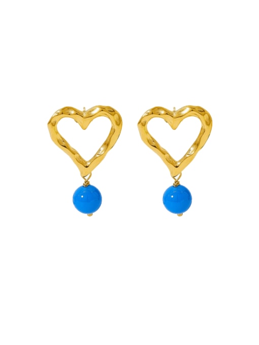 KDE831 Blue Agate Stainless steel Natural Stone Heart Hip Hop Drop Earring