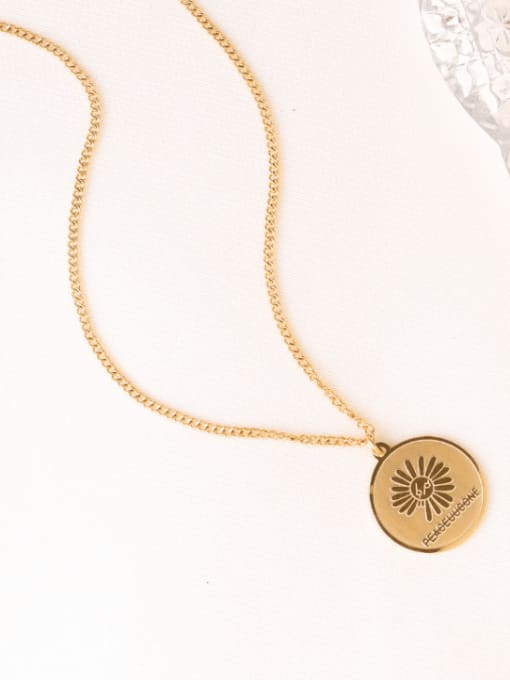 Gold Titanium 316L Stainless Steel Geometric Flower Vintage Necklace with e-coated waterproof