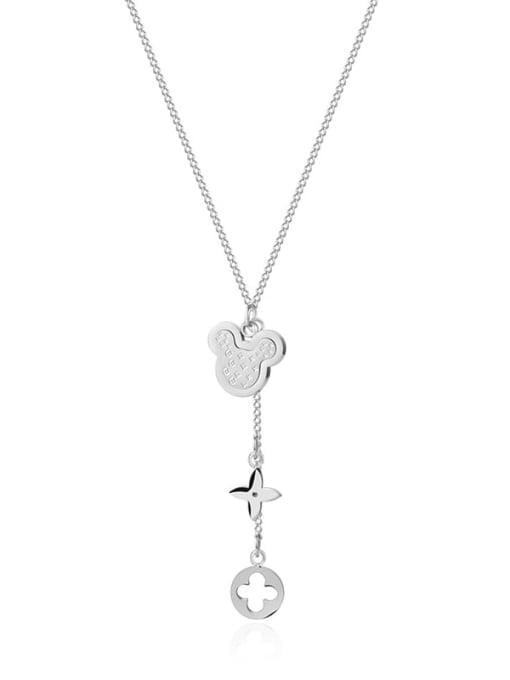 SN21100703S Titanium Steel Cross Cute Mickey Pendant Necklace