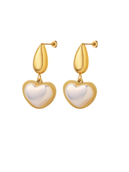 F095 Gold Titanium Steel Shell Heart Minimalist Drop Earring