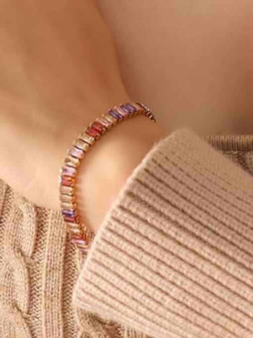 P1068 colorful zircon necklace 36cm Titanium Steel Cubic Zirconia Minimalist Geometric  Necklace Set