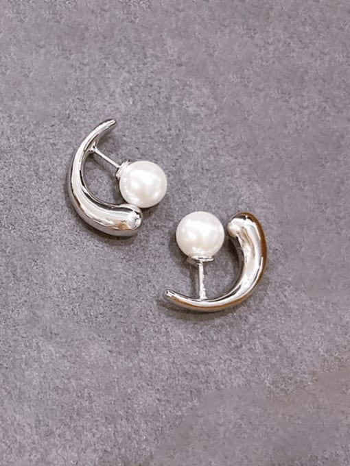 H00771 steel Brass Imitation Pearl Geometric Vintage Stud Earring
