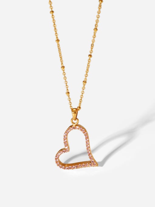 J&D Stainless steel Cubic Zirconia Pink Heart Dainty Necklace