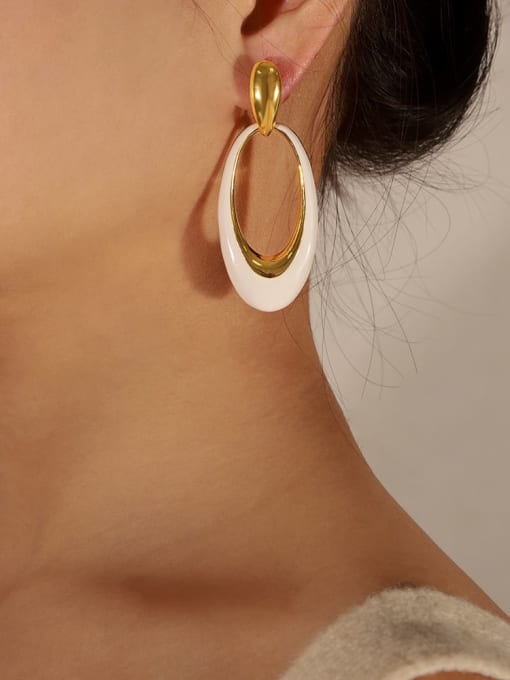 F412 Gold White Glazed Earrings Brass Enamel Geometric Trend Drop Earring