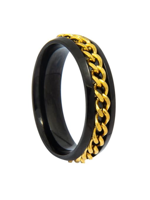 6mm black gold plated chain Stainless steel Geometric Hip Hop Band Turning Chain Couple Rings