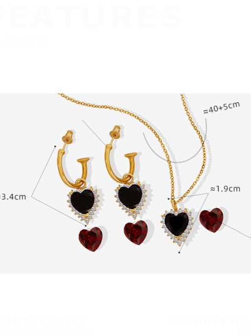 MAKA Titanium Steel Glass Stone Vintage Heart Earring and Necklace Set 2