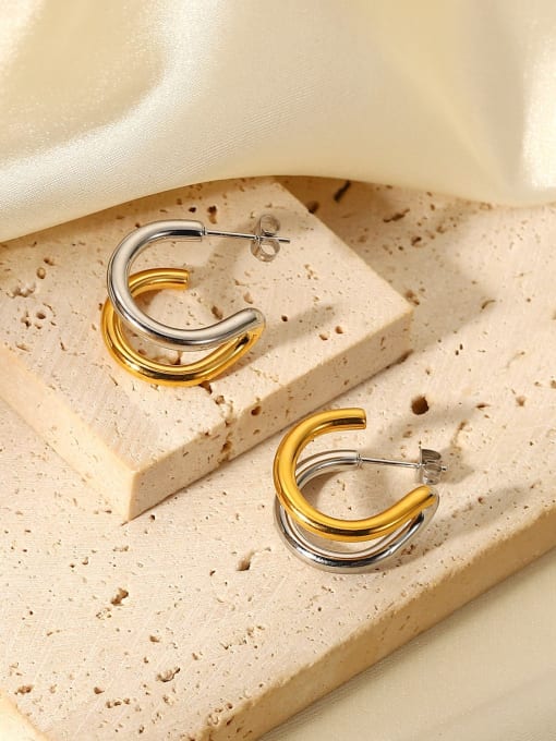 J&D Stainless steel Geometric Minimalist Double layer Stud Earring 1
