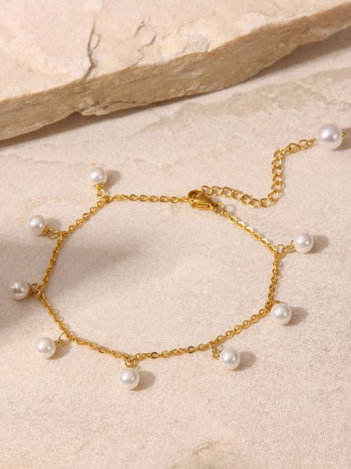 J&D Stainless steel Imitation Pearl  Minimalist  Chain Anklet 1