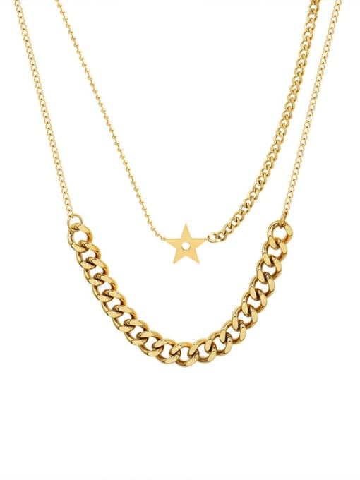 Gold Double necklaces Titanium 316L Stainless Steel Geometric Hip Hop Multi Strand Necklace with e-coated waterproof