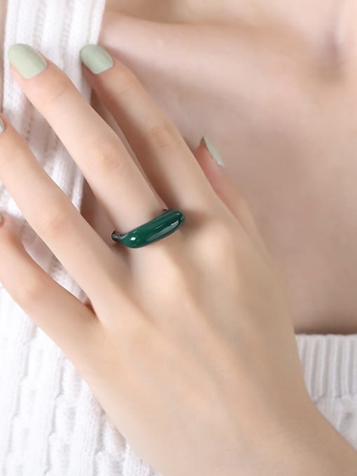 A497 Green Drop Oil Steel Ring Titanium Steel Enamel Geometric Trend Band Ring