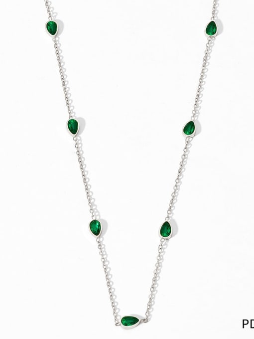 PDD105 Platinum Green Zirconia Stainless steel Cubic Zirconia Water Drop Minimalist Necklace