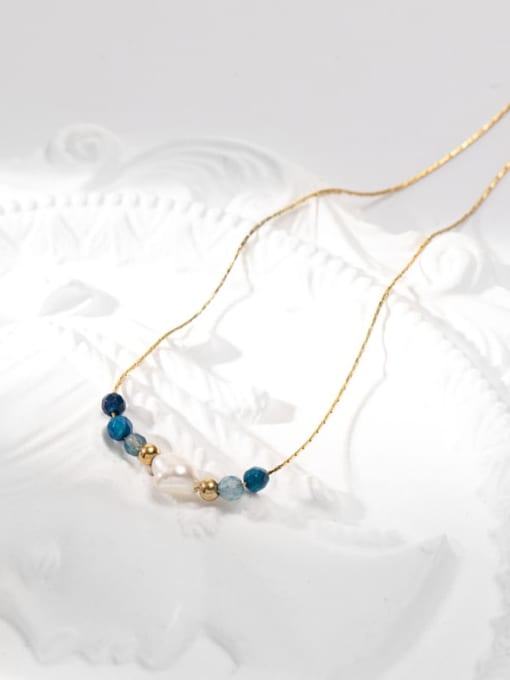 Sn22042601 royal blue Stainless steel Freshwater Pearl Dainty Necklace