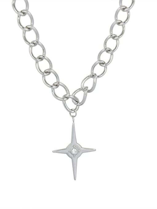 P017 Steel Necklace 45cm Titanium Steel Cross Vintage  Hollow Chain Necklace