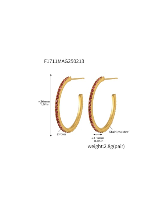 F1711 A Gold Zircon Earrings 26mm Stainless steel Cubic Zirconia Geometric Minimalist Stud Earring